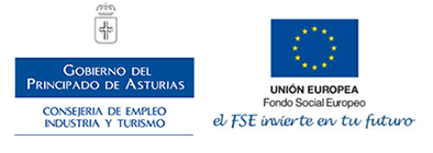 Logotipos Fondo Social Europeo y Consejería de Empleo, Industria y Turismo