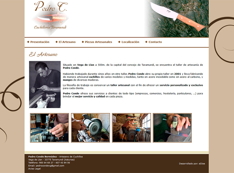Página Web del Artesano Pedro Conde, Taramundi - Edise Soluciones: diseño y desarrollo de páginas Web