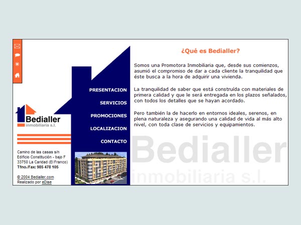 Página Web de la Promotora Inmobiliaria Bedialler - Edise Soluciones: diseño y desarrollo de páginas Web