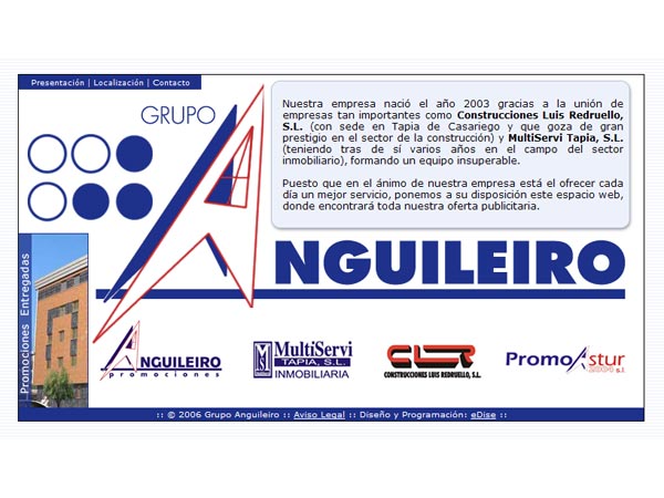 Página Web de la Promotora Inmobiliaria Grupo Anguileiro situada en Tapia - Asturias - Edise Soluciones: diseño y desarrollo de páginas Web