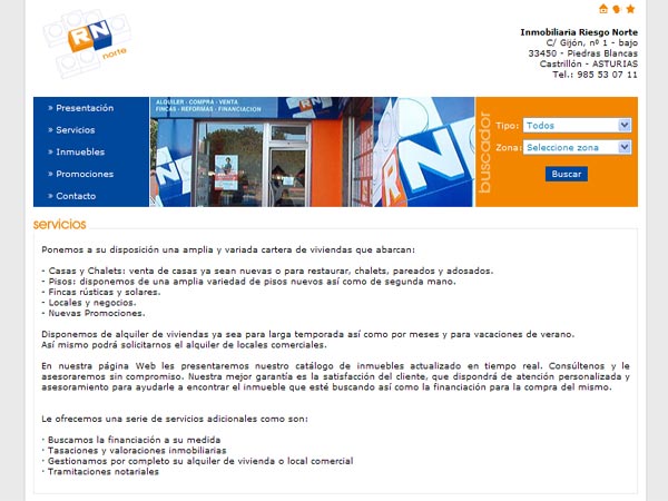 Web de la Inmobiliaria RN situada en Piedras Blancas - Asturias - Edise Soluciones: diseño y desarrollo de páginas Web