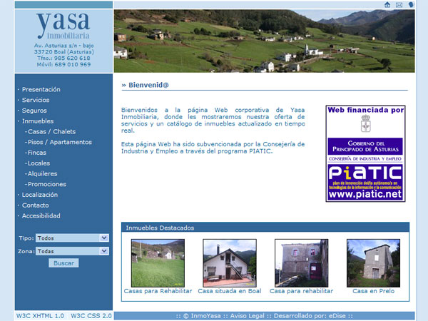 Página Web de Yasa Inmobiliaria - Boal - Asturias - Edise Soluciones: diseño y desarrollo de páginas Web