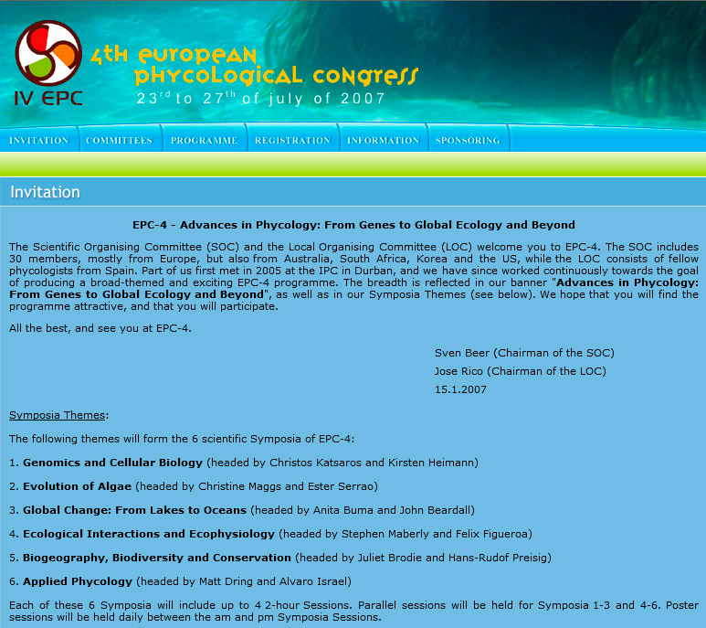 Congreso Europeo de Ficología - Edise Soluciones: diseño y desarrollo de páginas Web