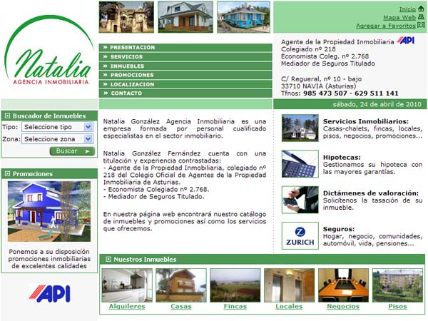 Web de Natalia González Agencia Inmobiliaria situada en Navia - Asturias - Edise Soluciones: diseño y desarrollo de páginas Web