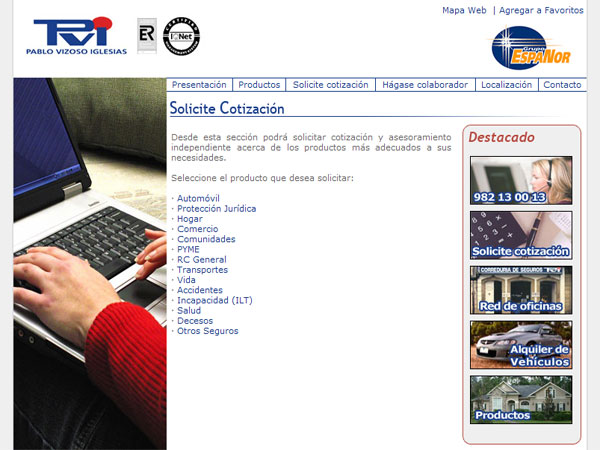 Página Web de PVI Correduría de Seguros S.A. en Ribadeo - Edise Soluciones: diseño y desarrollo de páginas Web