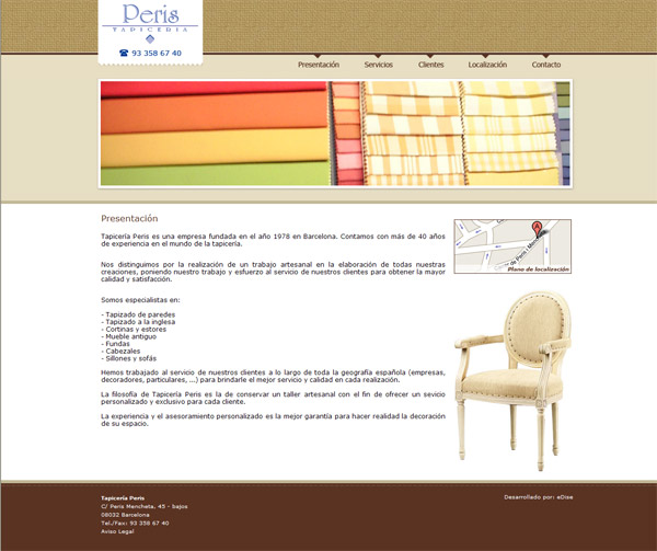 Página Web de la Tapicería Peris situada en Barcelona - Edise Soluciones: diseño y desarrollo de páginas Web