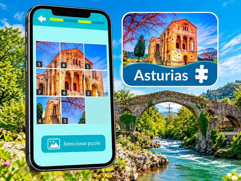 Puzle deslizante de Asturias con imágenes de monumentos y paisajes asturianos